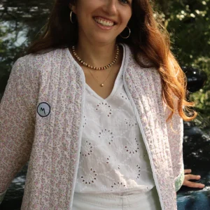 Veste Fleuri vert / écru rose matelassée - Ezilda