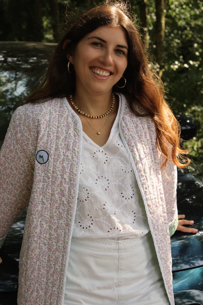 Veste Fleuri vert / écru rose matelassée - Ezilda – Image 2