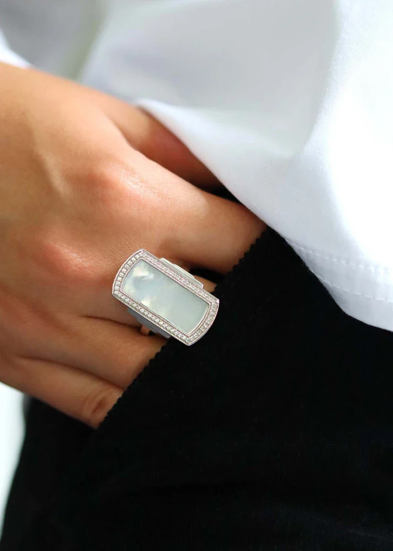 Bague art déco en argent nacre "Florentine" – Image 5