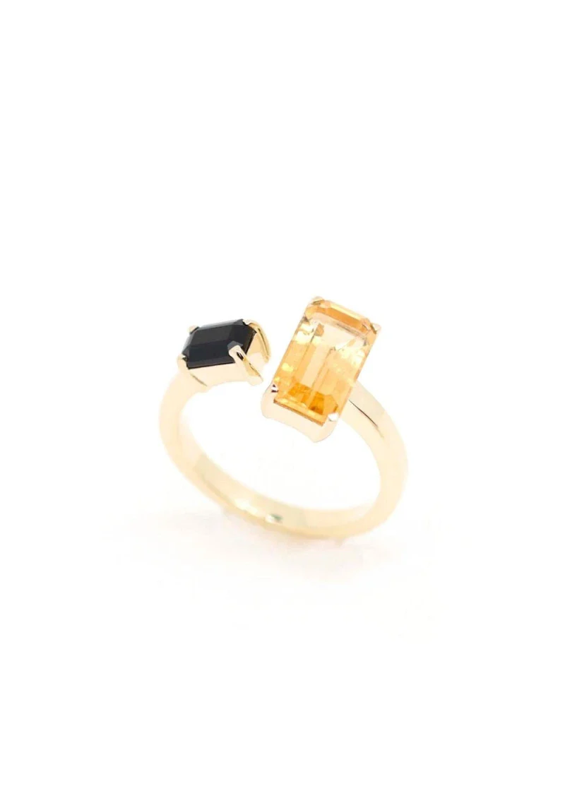 Bague plaqué or Citrine et Onyx noir "odette" – Image 3
