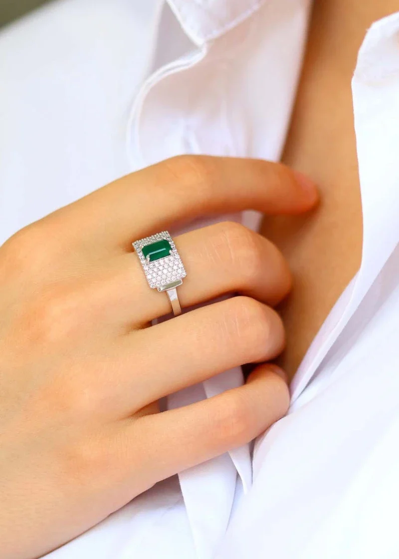 Bague art déco argent et onyx vert "Philomène" – Image 2