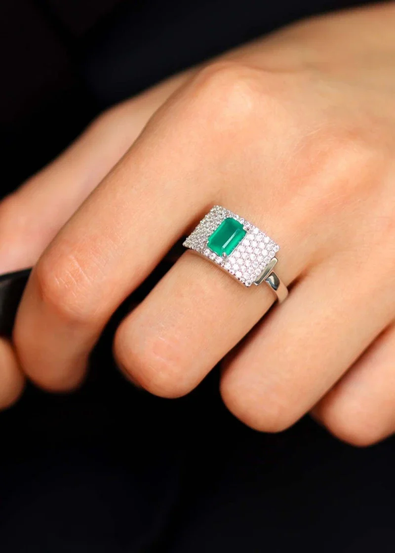 Bague art déco argent et onyx vert "Philomène" – Image 3