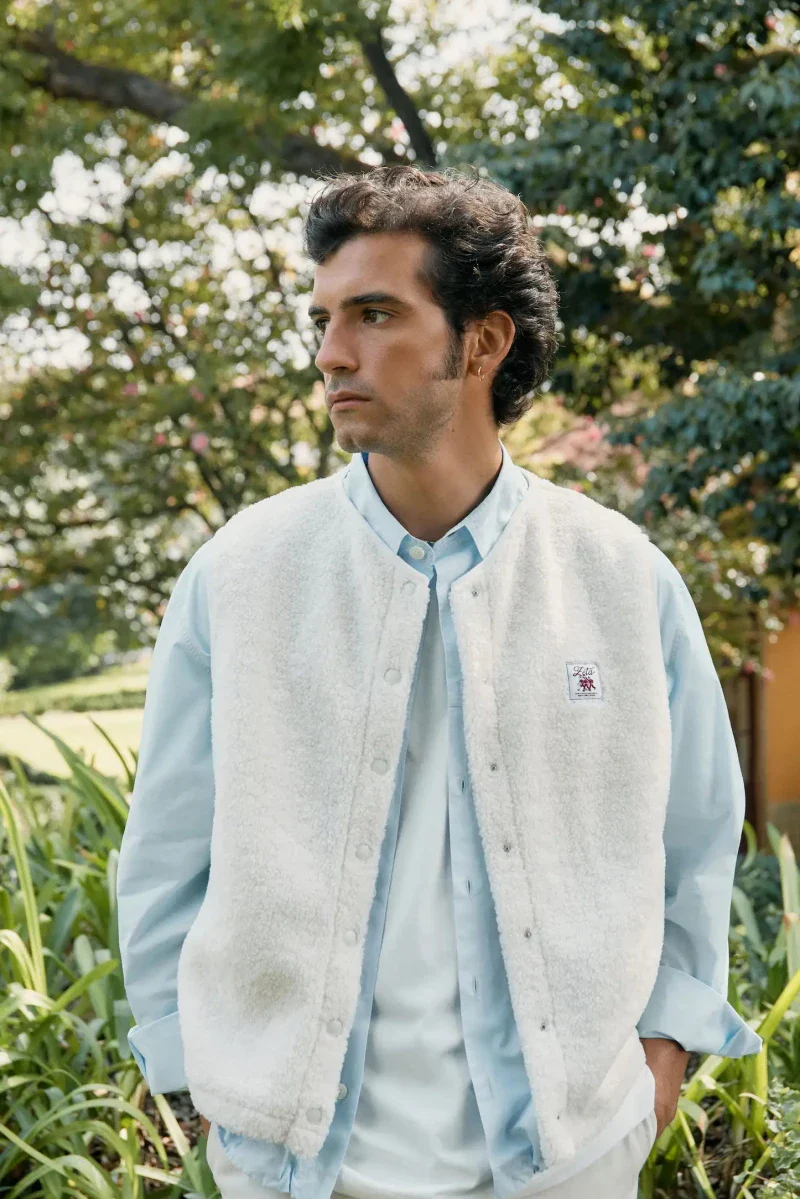 Veste polaire végane sans manche sherpa crème