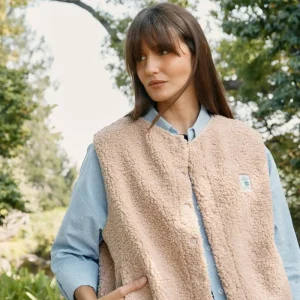 Veste polaire végane sans manche sherpa camel sable