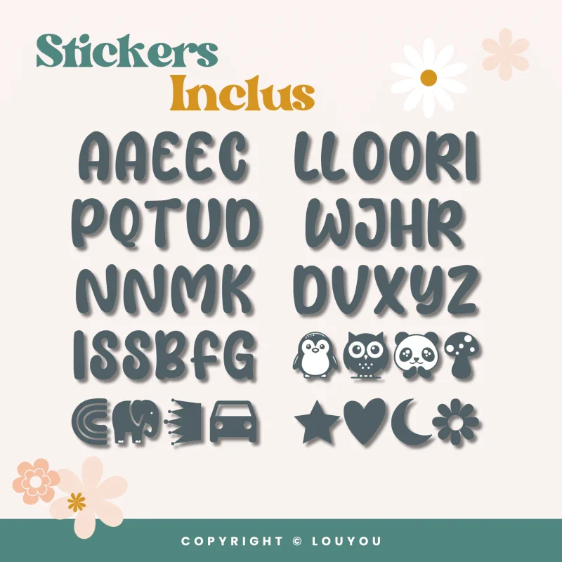 Alphacubes en bois lot de 3 de 5cm x 5cm avec 47 Stickers Gris – Image 4