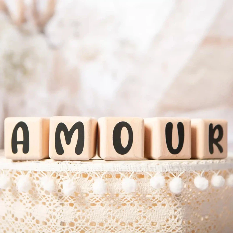 Alphacubes en Bois lot de 5 de 5cm x 5cm avec 66 Stickers noirs – Image 3