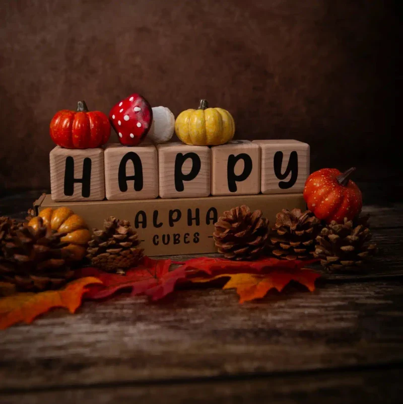 Alphacubes en Bois lot de 5 de 5cm x 5cm avec 66 Stickers noirs – Image 5