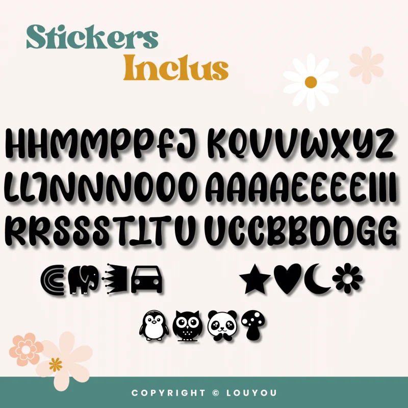 Alphacubes en Bois lot de 5 de 5cm x 5cm avec 66 Stickers noirs – Image 7