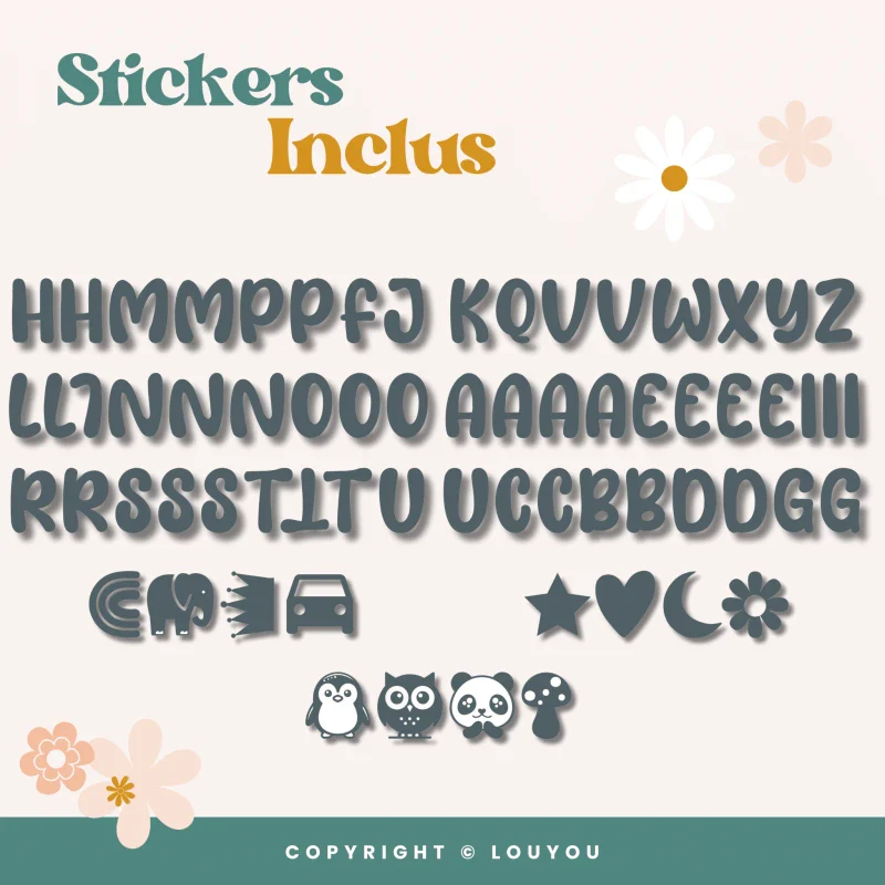 Alphacubes en bois lot de 5 de 5cm x 5cm avec 66 Stickers gris – Image 6