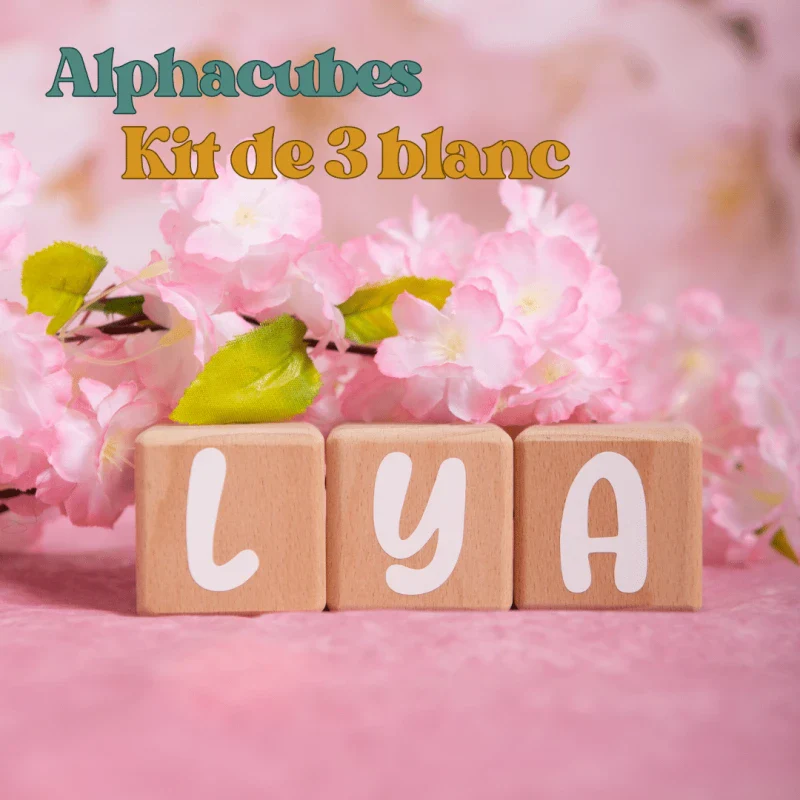 Alphacubes en Bois lot de 3 de 5cm x 5cm avec 47 Stickers blancs – Image 4