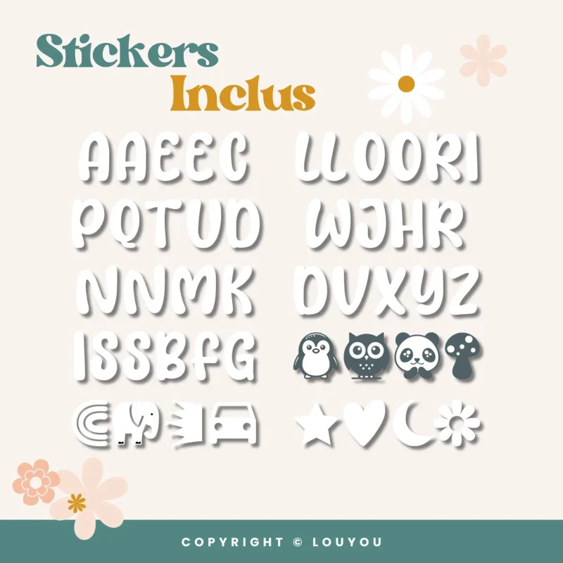 Alphacubes en Bois lot de 3 de 5cm x 5cm avec 47 Stickers blancs – Image 6