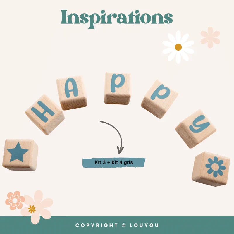 Alphacubes en Bois lot de 5 de 5cm x 5cm avec 66 Stickers blancs – Image 8