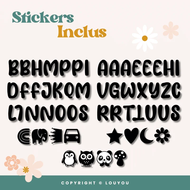 Alphacubes en bois lot de 4 de 5cm x 5cm avec 55 Stickers noirs – Image 5