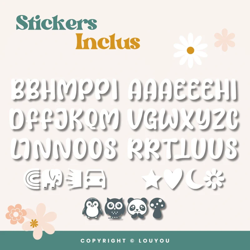 Alphacubes en bois lot de 4 de 5cm x 5cm avec 55 Stickers blancs – Image 7