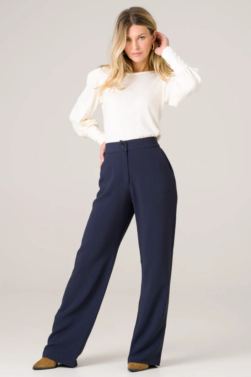 Pantalon taille haut bleu marine - Laurier