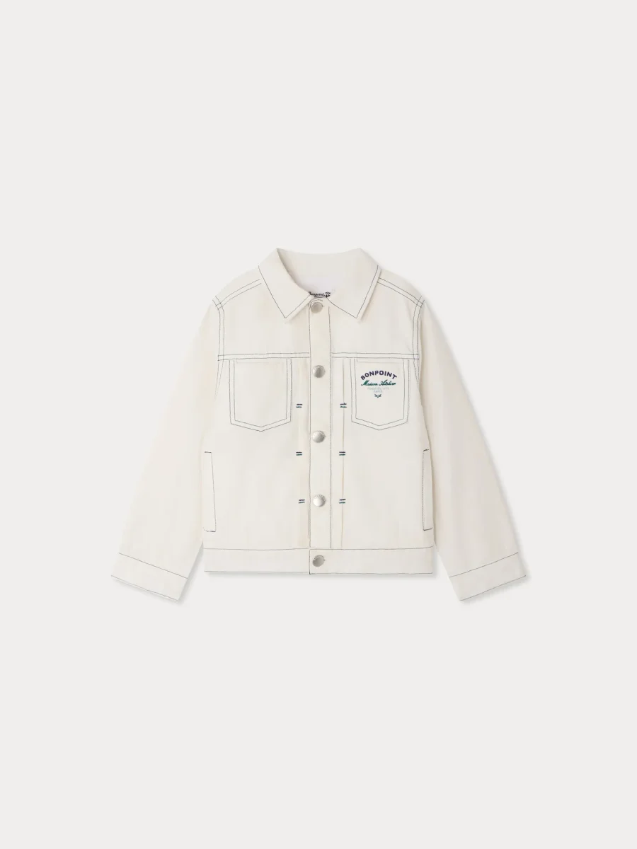 Veste en denim Leddis avec surpiqûres contrastées en coton biologique – Image 3