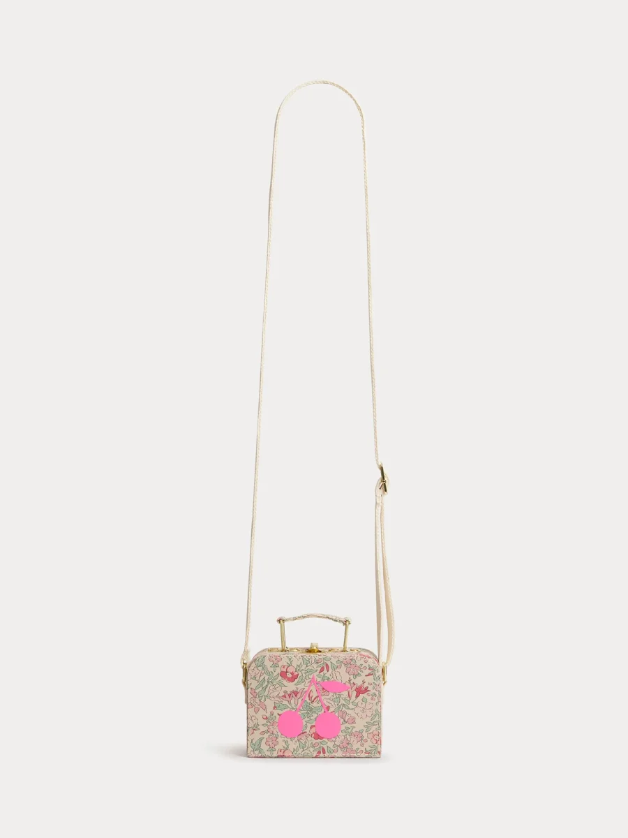 Sac Valisette Jadore framboise en tissu Liberty avec imprimé cerise en coton biologique