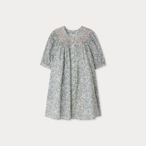 Robe Ladwiga smockée et brodée main en tissu Liberty en coton biologique