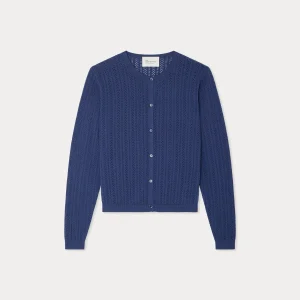 Cardigan Laeliane col rond et maille pointelle en coton biologique