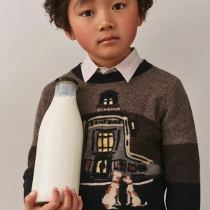 Pull Jean en jacquard et cinéma rebrodé bain en laine