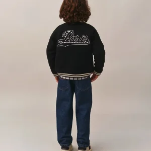 Blouson Josias en lainage avec détails cuir, broderie et patch