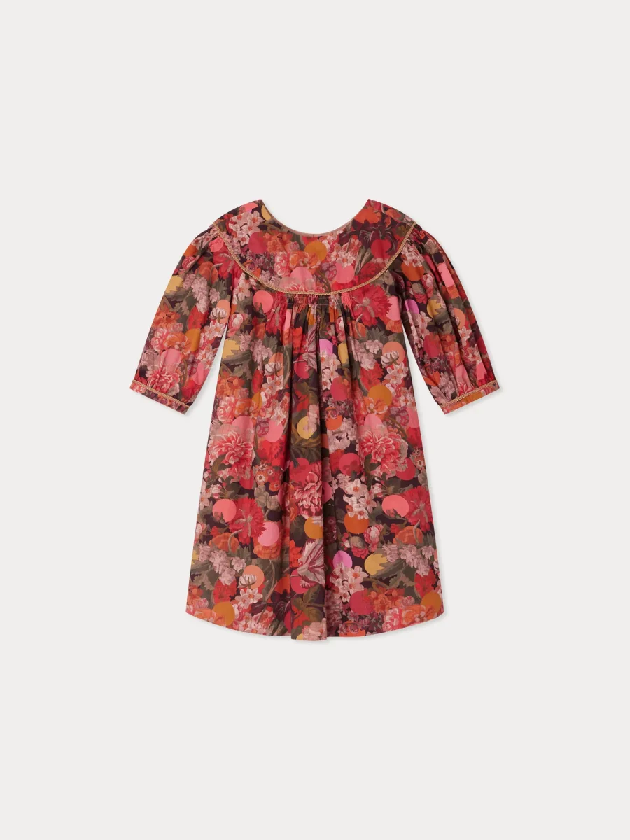 Robe Josiane passepoilée doré en tissu Liberty en coton biologique