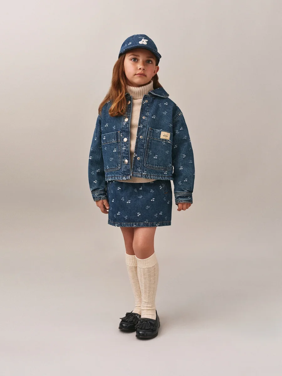 Veste Jalia ouatinée en denim jacquard cerises