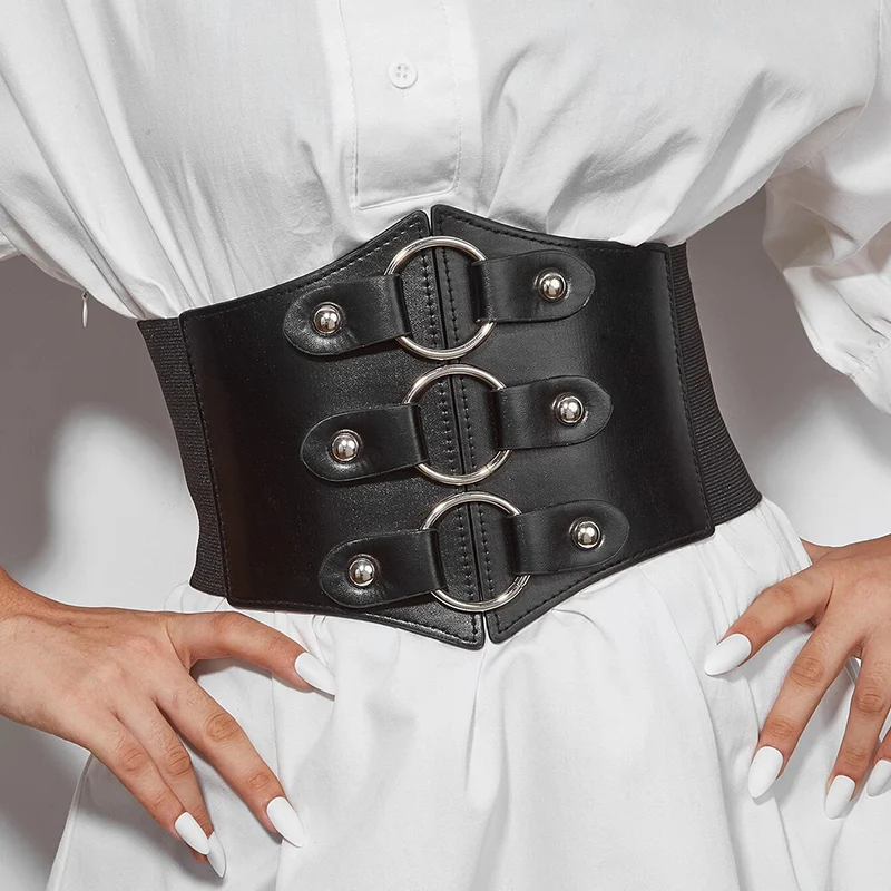 Ceinture corset à boucles noire en cuir