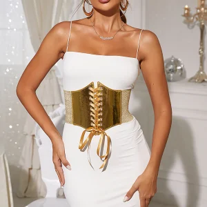 Ceinture corset dorée en cuir