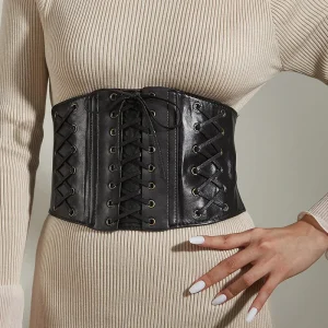 Ceinture corset en similicuir avec lacets noire