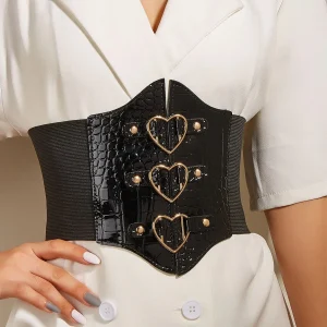 Ceinture style corset effet croco noire en cuir