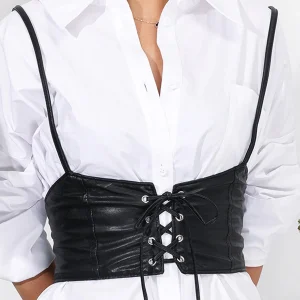 Ceinture style corset avec bretelles en simili cuir