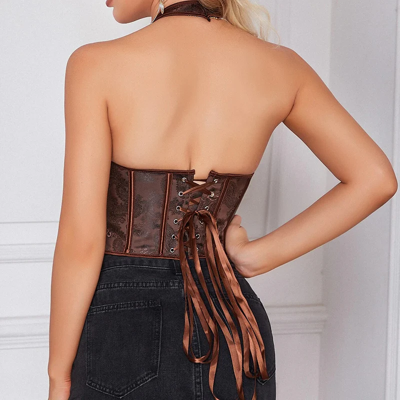 Corset à bretelles marron et dos nu style bustier – Image 4