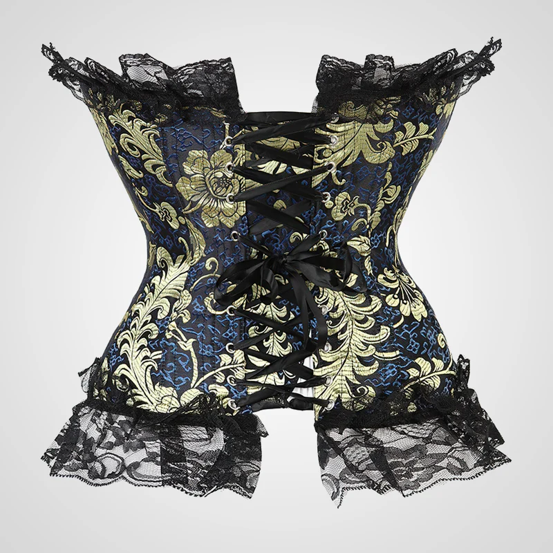Corset brocart bleu et or bustier – Image 4
