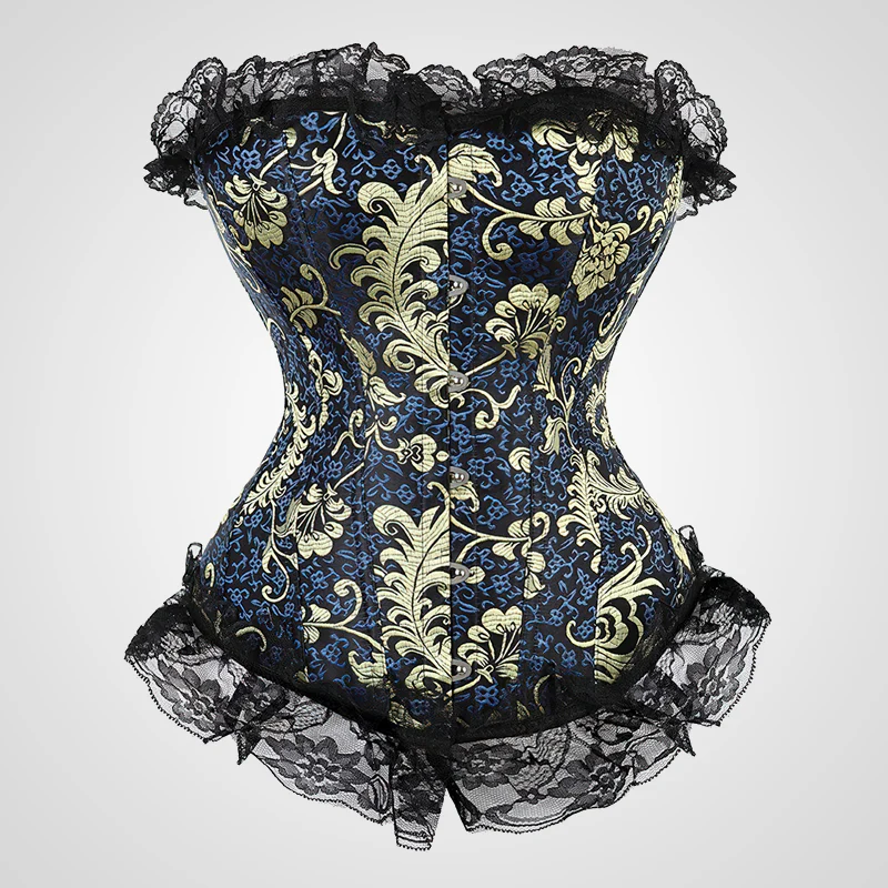 Corset brocart bleu et or bustier – Image 3