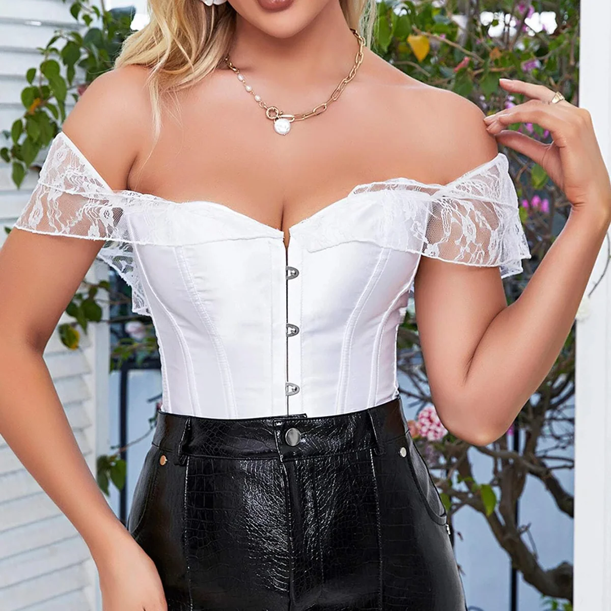 Corset bustier blanc mariage en dentelle – Image 3