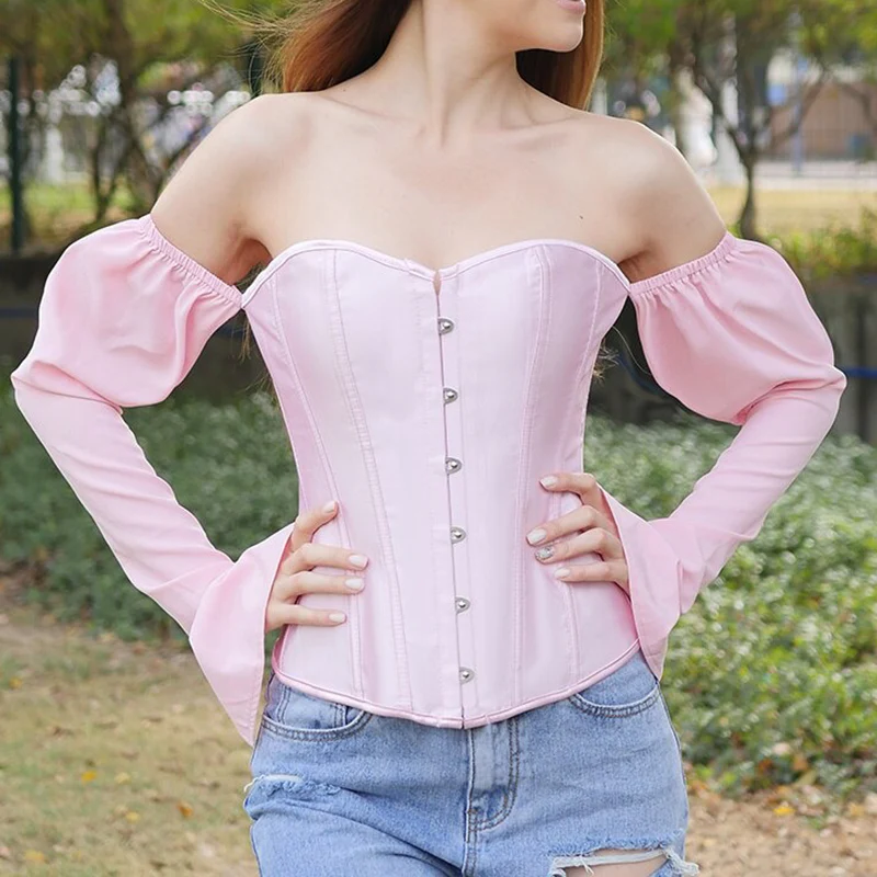 Corset bustier à manches longues rose – Image 2
