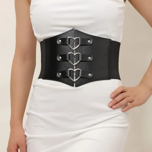 Corset à boucles cœur noir en cuir