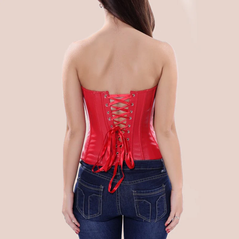 Corset en cuir rouge bustier – Image 3