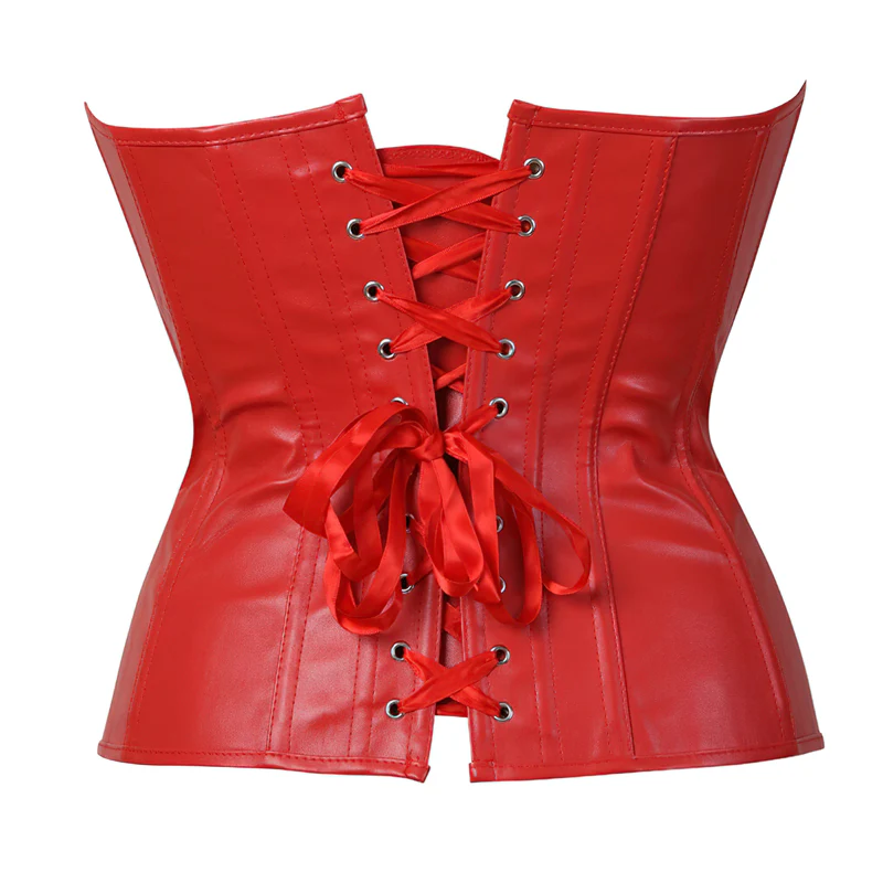 Corset en cuir rouge bustier – Image 6