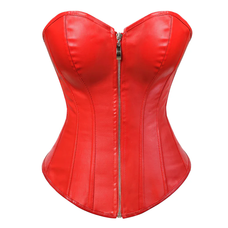 Corset en cuir rouge bustier – Image 4