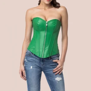 Corset en cuir vert bustier