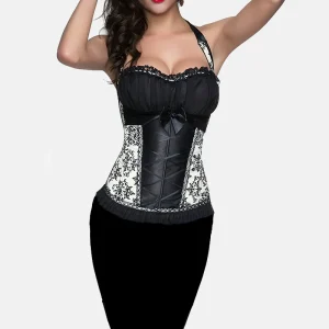 Corset en dentelle victorien à bretelles noir et crème