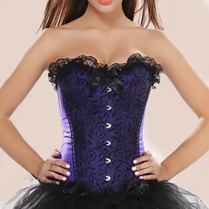 Corset en satin et dentelle violet bustier