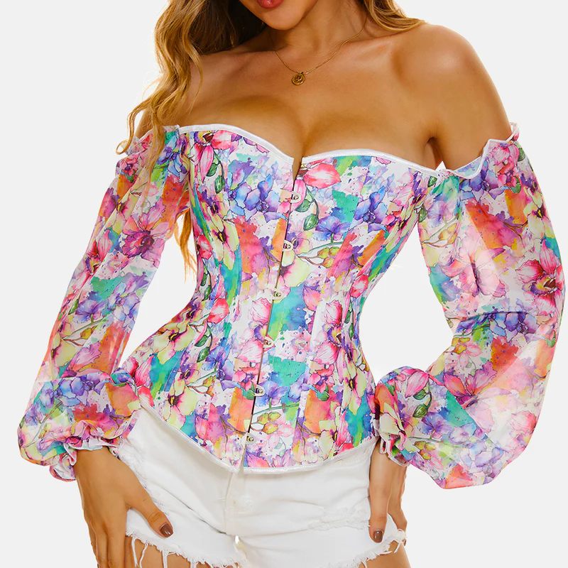 Corset à fleurs et manches longues bustier – Image 2