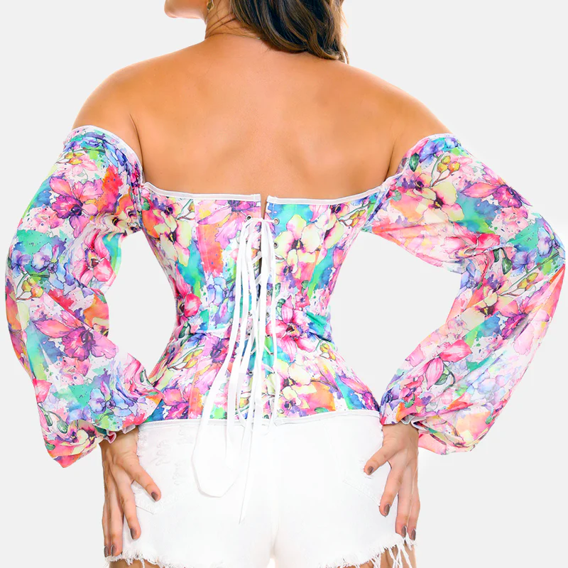Corset à fleurs et manches longues bustier – Image 4