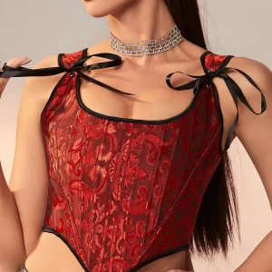Corset à lacets noir et rouge style bustier