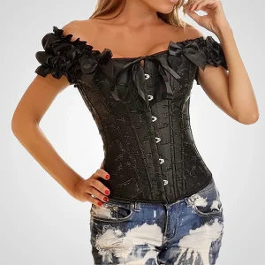 Corset à manches bouffantes noir