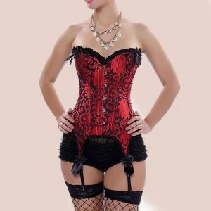 Corset porte-jarretelles rouge et noir bustier