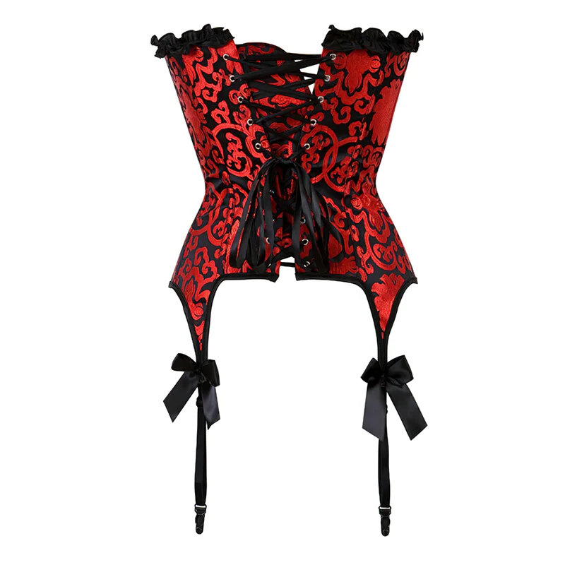 Corset porte-jarretelles rouge et noir bustier – Image 7